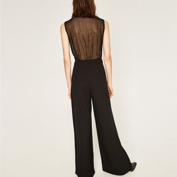 NWT ZARA Contrast Black Palazzo Jumpsuit size S - Picture 3 of 5